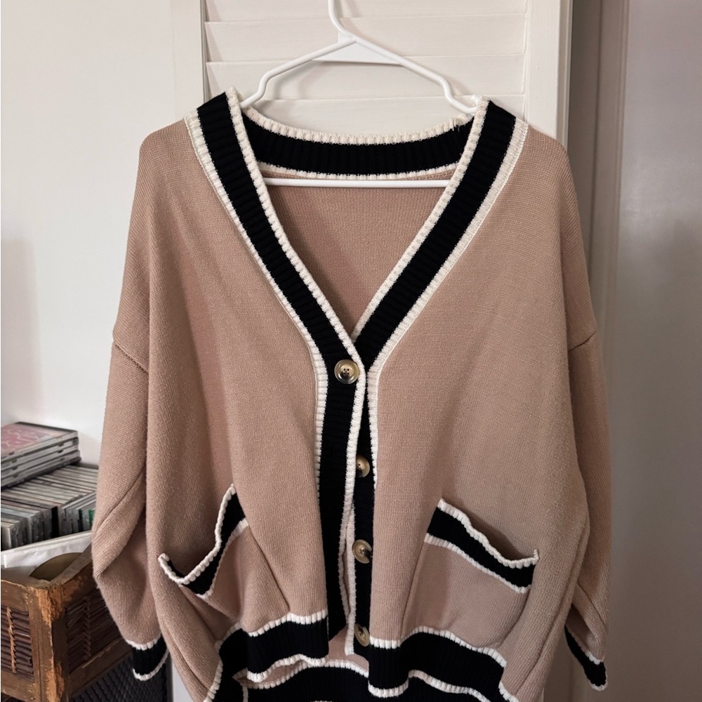 Elegant Beige and Black Women's Sweater